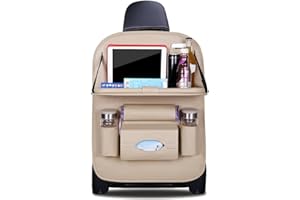 Ergocar Organizadores para Coche de Cuero de Pu de Lujo Protector de Asiento de Coche con Sostenedor de Tablet-Bolsillo, Organizador de Asiento Trasero de Coche Multifuncional (Beige - 1 Pack)