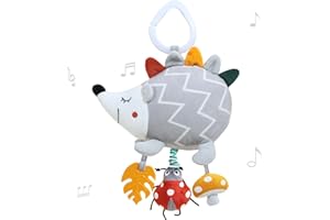 ROAMREADY Baby Car Seat Toys For Babies 0-6 Months Musical Learning Toddler Stroller Toys 6 To 12 Months Soft Sensory Developmental Crib Toy Hanging With Infant Teethers For Newborn Boy Girl Gift (Hedgehog)