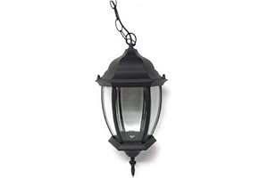 VETRINE INRETE Vetrineinrete® Lanterna sospesa a tenuta stagna da soffitto attacco e27 lampada da giardino retrò applique antico per esterno a sospensione con catena es40 terrazzo balcone (Nero) N6