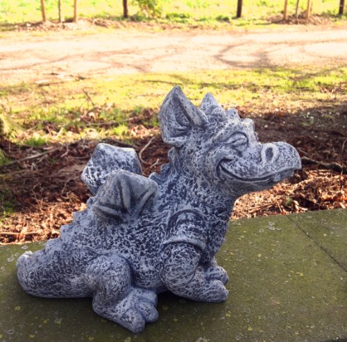 Steinfigur " GROSSER DRACHE GRIZOO ", Frostfest bis -30°C, massiver Steinguss