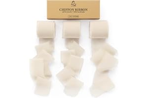 Ligtmor Ruban en Mousseline de Soie, Fait Main avec Franges, Total 3,8 cm x 19,2 m, Ruban Effiloché pour Invitations de Mariage, Bouquets de Mariée, Cadeaux Emballages, Bricolage