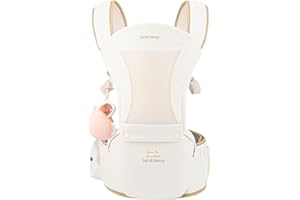 Bebamour Marsupio per neonati e bambini piccoli, seduta per i fianchi 0-36 mesi con cappuccio, 3 imbottiture anti-morso, prolunga per i fianchi, borsa portaoggetti e custodia per ciucci,beige