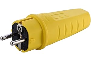 SPY-EARPIECE.COM Gumowa wtyczka zewnętrzna, 230 V, 16 A, IP44, kabel burzowy do maks. 2,5 mm², wtyczka odporna na pęknięcia, wodoszczelna wtyczka, wtyczka z zestykiem ochronnym z tulejką chroniącą przed (Żółty)