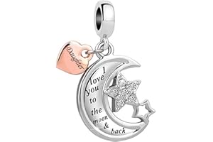 KunBead Jewelry Star I Love You to the Moon and Back Heart Mum Daughter Dangle Charms Compatible with Pandora Bracelets Necklace for Women Girls
