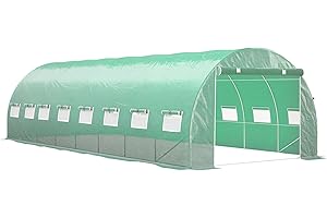 Outsunny Serre de Jardin Tunnel 24m² 8L x 3l x 2H m - 16 fenêtres, Porte zippée Enroulable - châssis Tubulaire Acier galvanisé, bâche PE Haute densité Vert