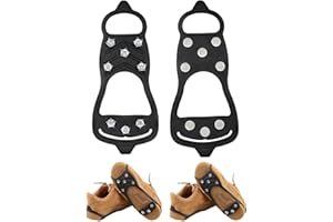 WY8 Ice Grippers for Boots and Shoes Anti Slip Snow Cleats with Heavy Duty Steel Spikes Traction for Winter Walking Hiking Climbing Outdoor Travel Fishing Camping for Men and Women