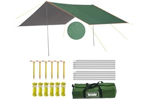 TOP LANDER 3x5m Camping Tarp with Poles Waterproof Tent Sun Shelter Multifunction Tarpauling Awning for Outdoor Hammock Caravan Fishing Bivvy Backpacking (3X5M-tarp with 1.9m poles)