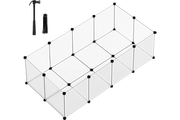 SONGMICS Parc Enclos, Cage, Clôture, avec Plancher, Intérieur, Modulable, Transparent, en Plastique, pour Cochon d’Inde, Lapin, Hérisson, Petits Animaux, 140 x 70 x 45 cm, Blanc LPC02W