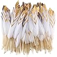Sowder 50pcs Colorful Gold Goose Feathers 4-6inch(10-15cm) for Art Craft Party Decoration Clothing Accessories Duck Feather(White&Gold)