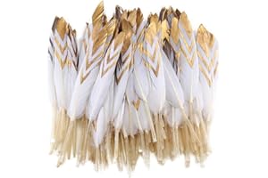 Sowder 50PCS colorato oro piume d' oca 4 – 15,2 cm (10 – 15 cm) per creazioni artistiche party decorazione accessori di abbigliamento piuma d' anatra White&gold