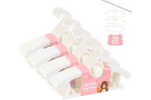 Anstore 20 Pack Plastic Nursery Hangers, Extendable Baby Hangers for Clothes, Children Coat Hangers with Space-Saving Stackable Hooks, Non-Slip Toddler Hangers for Kids from Birth to 12 Years (White)
