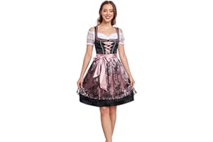 Jecarden Damska sukienka Dirndl 3-częściowa sukienka midi do stroju ludowego damska sukienka z koronką w zestawie bluzka Dirndl, fartuch do stroju ludowego na Oktoberfest, karnawał, specjalne okazje