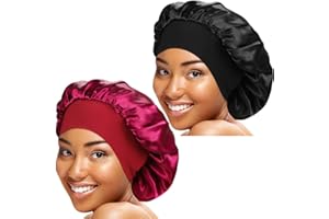 SAMSEROT 4 Pieces Wide Band Satin Cap Sleep Bonnet Soft Night Sleep Hat for Women