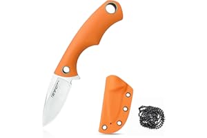 Nóż TONIFE Squirrel Full Tang Neck Knife o stałym ostrzu 4,3 cm i długości 11,9 cm z kydexową pochwą i łańcuszkiem kulkowym do polowania, biwakowania i przetrwania (Pomarańczowy)