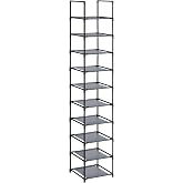 SONGMICS Shoe rack, shoe organizer, 10 shelves, outdoor narrow shoe rack, 33 x 33 x 173 cm, metal frame, non-woven sand