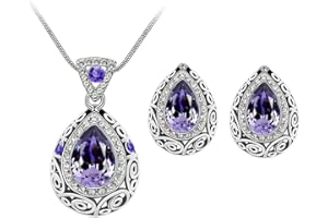 FFWTPY Juego de joyas de boda para Mujer Plata Cristal Conjunto de Collar y Pendientes Retro Lágrima Conjunto con Colgante para Niña Novia y Dama de honor