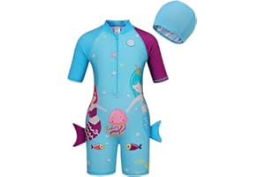 Berich Swimming Costume Girls One Piece Swimsuit Kids Cartoon Swimming Suit Girls Swimwear with Cap