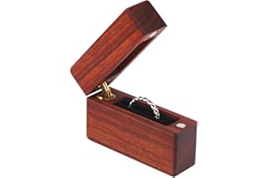 UOOOM Exquisit drewniane pudełko na pierścionek, mini przenośne pudełko z litego drewna, na zaręczyny, wesele, jako prezent niespodzianka, naturalna, piękna tekstura i kolor (czerwony)