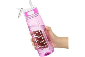 JIMACRO Butelka na Wodę, 800ML Butelka na Wodę ze Słomką i Uchwytem Bez BPA, Butelka na Wodę do Codziennego Spożycia z Funkcją śledzenia Czasu, Która Przypomina Czas Picia, Idealna do Nawodnienia