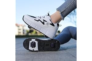 XRDSHY Chaussures à roulettes, Roller Skate Kids Filles, Chaussures Technique Rétractable Skate, Planche À roulettes avec Wheel, Girls Boys Sneakers De Gymnastique Extérieure,Black-37