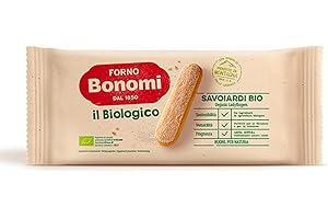 Forno Bonomi Savoiardi Bio, biscotti artigianali con solo ingredienti biologici ideali per tiramisù, per uno snack goloso e veloce. Confezione da 200g