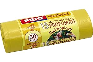 FRIO Lot de 15 Sacs Poubelle de 30 Litres Parfumés aux fleurs tropicales, 52x58cm, Couleur Jaune, Sacs Poubelle de Qualité Premium, Extra Résistants