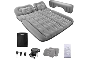 FORMIZON Materasso Auto, 180 * 140cm Materasso Gonfiabile Macchina, Letto Gonfiabile Auto con Pompa ad Aria e 2 Cuscini per SUV più Spesso Letto per Viaggi in Campeggio All'aperto (Grigio)