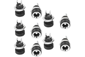 SOURCING MAP Sourcingmap 10Pcs 5.5mm x 2.1mm DC Power Jack Socket Female Panel Mount Connector Black