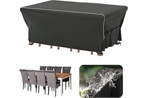 Velway Garden Furniture Covers Waterproof - 242x162x71cm Outdoor Furniture Covers Anti-UV Tear-Resistant with Reflective Strip Air Vent 600D Windproof Rattan Sofa Set Patio Table Cover - Black