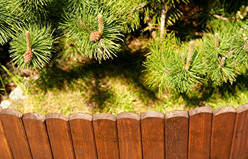 Rollboarder als Steckzaun in 200 cm Länge, Zaunhöhe 20 cm aus Holz als Beeteinfassung, Beetumrandung, Rasenkante oder Palisade – in Naturfarbe – wetterfest imprägniert, Farbe:braun - 5