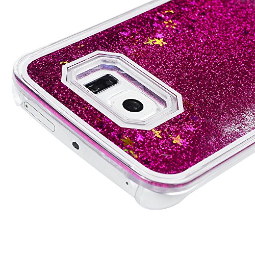 Badalink Samsung Galaxy S6 Edge Slimcase Hülle PC Treibsand Flüssige Liquid Bling Hülle Case Glitzer Glitter Shiny Glanz Sparkle Sterne Star Weich Flexibel Einteilige Handyhülle Soft Leicht Stoßstangen Case Rosarot - 6