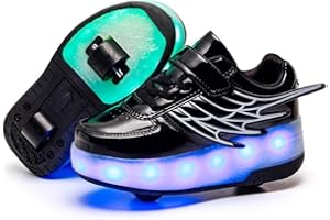 SILY LIFE Boys Girls Roller Skates with LED Light-Up USB Rechargeable 7 Colors Lights Trainer Shoes with Single Double Wheels Retractable Outdoor Sports Cross Trainers/Running Sneakers