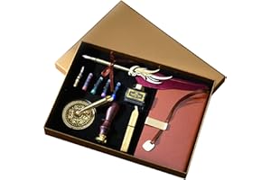 Juego de Pluma de Inmersión JasCherry, Pluma y Tintero Antiguo con Sellos de Cera, Tinta y Cuaderno de Cuero, Bolígrafos de Caligrafía para Arte, Escritura, Firma, Decoración, Regalo