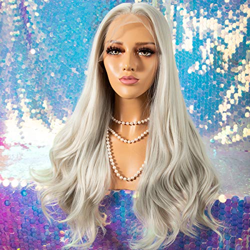 Cosswigs 13x6 Lace Front Wig Platinum Blonde Wigs for Women Deep Parting Synthetic Wig Free Parting Heat Resistant Fiber 24inches