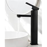 Tall Black Basin Tap - Bathroom - Stainless Steel Basin Mixer Tap with Spout Height 200 mm with 80 cm Connection Hose, Single