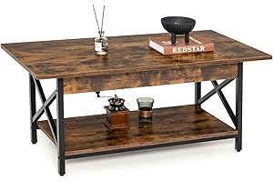 COSTWAY Stolik kawowy, stolik kawowy z półką, do salonu, 110 x 60 x 48 cm (rustykalny brąz)