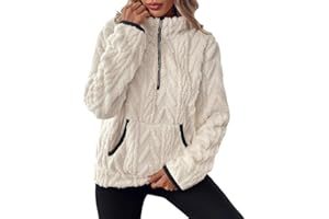 ROFUSSO Felpa Morbida da Donna Maglia Invernale in Pile a Maniche Lunghe Felpa Casual Invernale Maglione Caldo in Sherpa con Tasche