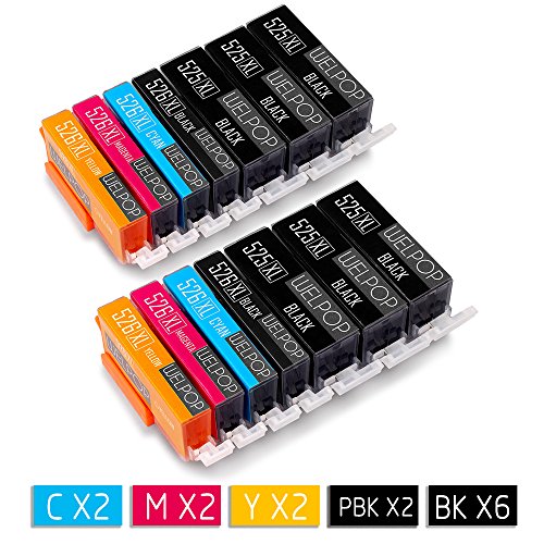 WELPOP Kompatibel Ersatz für Canon PGI-525XL/ CLI-526XL Druckerpatronen Hoher Reichweite (6 Groß Schwarz,2 Klein Schwarz,2 Cyan,2 Magenta,2 Gelb) Kompatibel mit Canon PIXMA MG5100 MG5120 MG5150 MG5350 MG5250 MG6150 MG5200 MG5300 MG5320 MG6100 MG6120 MG6220 MG6250 MG8150 MG8170 MG8220 MG8250 IP4800 IP4950 IP4850 IX6550 IX6250 IP4800 MX715 MX882 MX885 MX895 Drucker