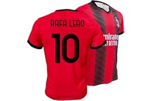 ZEROPLAYER Maglia Replica Ufficiale Milan di Rafael LEAO 10, Modello Home Stagione 2023/2024, Rosso, Nero, Adulto, Ragazzo, Bambino, 100% Poliestere