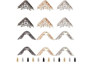 WADORN Pack of 12 Metal Book Corner Protectors, 6 Styles Vintage Box Edge Protection, Edge Protection, Angle Protection, Triangle, Decorative Trim, Albums, Menus Folders for Scrapbooks, Notebooks,