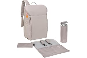 LÄSSIG Baby Wickelrucksack mit Wickelunterlage, Kinderwagenbefestigung und Flaschenhalter/GRE Slender Up Backpack