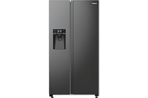 Hisense RS5P535NTFE Side-By-Side Kühl-Gefrier-Kombination, 376 Liter Kühlteil, 190 Liter Gefrierteil, Total NoFrost, Multi AirFlow, FastFreeze, Energieeffizienzklasse E, 178,6cm x 91,5cm, schwarz