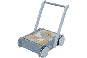 Little Dutch Tiamo 7021 - Andador de Madera con Bloques de construcción, Color Azul