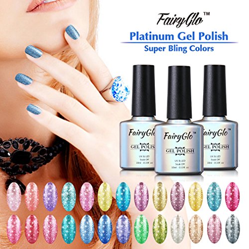 UV Gel Nagellack FairyGlo Nail Gel Polish Nagelgel Schimmer Glitzer Platinum Series (1xStück 10ML) - 5