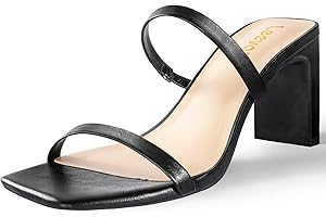 Leevar Sandali Tacco a Punta Quadrata - Tacchi Donna Bianchi Neri Nudi Sandali Tacco Largo due Cinturini Tacchi Bassi per Donne Sandali Pelle Slip on Scarpe Donna Tacco per Feste Incontri Giornaliere