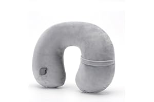 HOUDIAN Nadmuchiwana poduszka samolotowa, poduszka podróżna pod szyję, kompaktowa, przenośna poduszka podtrzymująca głowę i szyję w locie, mała poduszka na zagłówek w kształcie litery U, zaktualizowany system