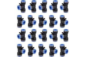 AOKTORKIT 6mm Tee Pneumatic Fittings, 20 Pcs Air Line Fittings Connector, Plastic Push Quick Connect Couplings, Air Tool Accessories for Pipe Tube