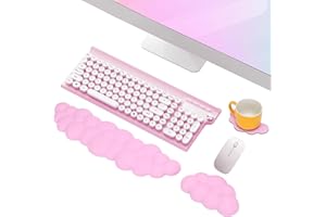 Mardiko Wolk Handballenauflage Tastatur Maus Set, Weiche Gedächtnisschaum Handauflage Tastatur Maus mit Rutschfeste Unterlage, Ergonomisches Handgelenkauflage Tastatur Maus für Büro Heim Spiele, Rosa