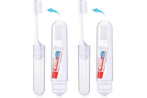 WNV Travel Toothbrush and Toothpaste Set of 2 - Mini Foldable Disposable Toothbrushes With Toothpaste - Travel Size Toiletries
