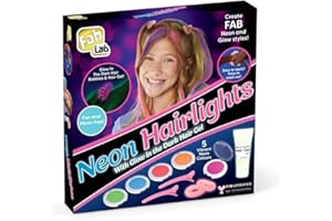 FabLab Neon Hairlights | Create FAB Glowing Hair Highlights! | Includes 5 Colours of Hair Chalk, Neon Hair Gel and Accessories for Kids | Girls Gifts for Ages 8+